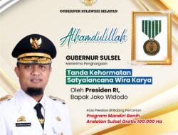 Gubernur Andi Sudirman Terima Penghargaan Satyalancana Wira Karya dari Presiden
